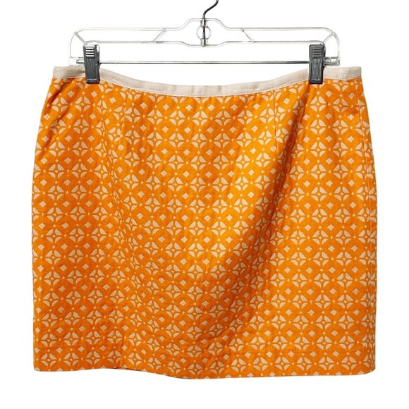 Fossil Mini Skirt Orange and Cream Abstract Print Women's Size 10 Cotton Lined - Picture 1 of 9